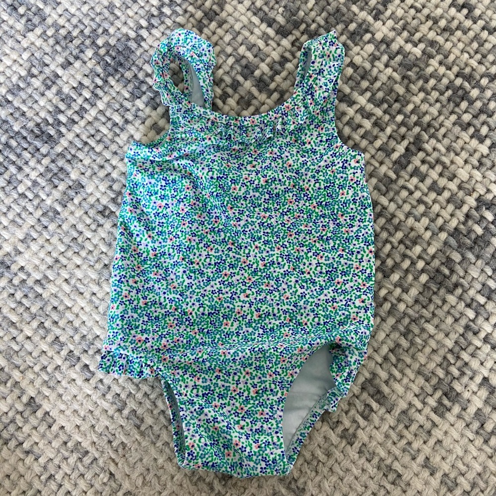 Old Navy green floral swimsuit 12-18M